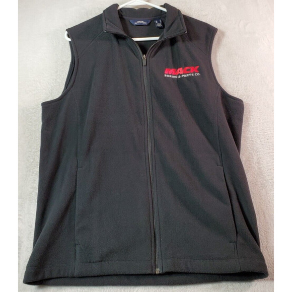 Lands' End Vest Men Medium Black 100% Polyester Sleeveless Pockets Logo Full Zip - Picture 1 of 10